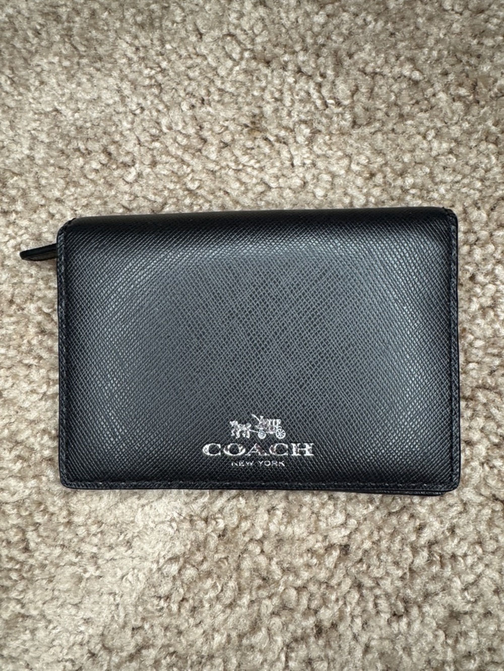 Coach Black Saffiano Leather Zip-Around Wallet with Silver Logo